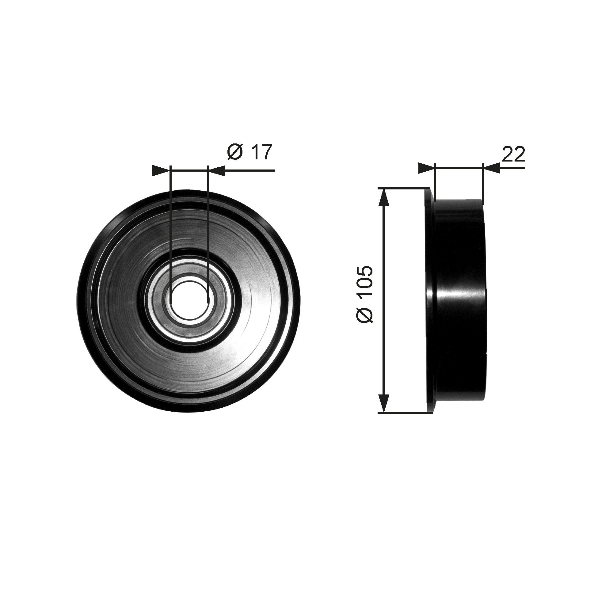 įtempiklio skriemulys, V formos rumbuotas diržas GATES T36228