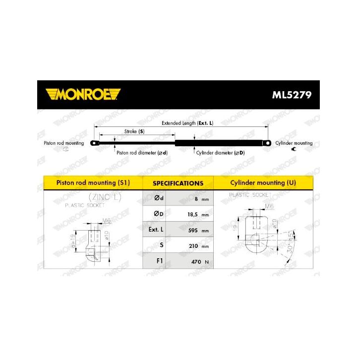 Dujinė spyruoklė, bagažinė MONROE ML5279