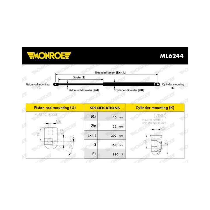Dujinė spyruoklė, bagažinė MONROE ML6244
