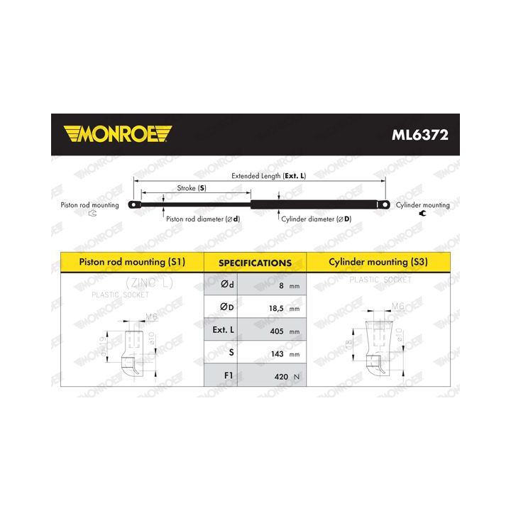 Dujinė spyruoklė, bagažinė MONROE ML6372