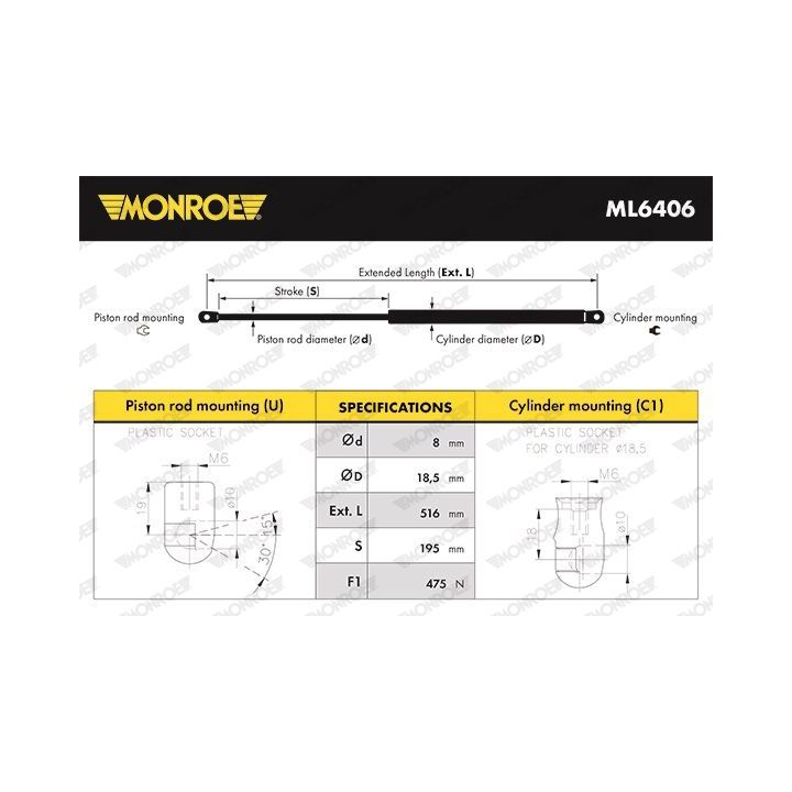 Dujinė spyruoklė, bagažinė MONROE ML6406