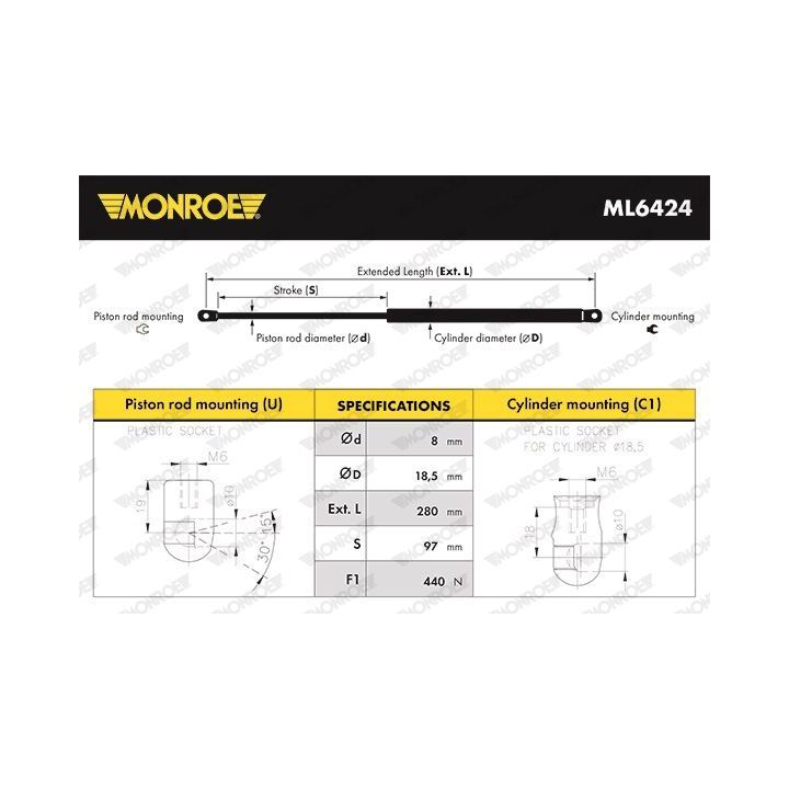 Dujinė spyruoklė, bagažinė MONROE ML6424