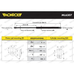 Dujinė spyruoklė, galinis langas MONROE ML6307