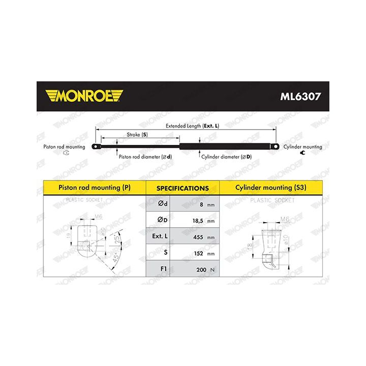Dujinė spyruoklė, galinis langas MONROE ML6307