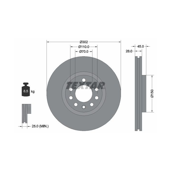 Stabdžių diskas TEXTAR 92118303
