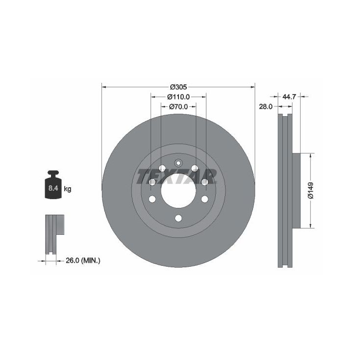 Stabdžių diskas TEXTAR 92155403