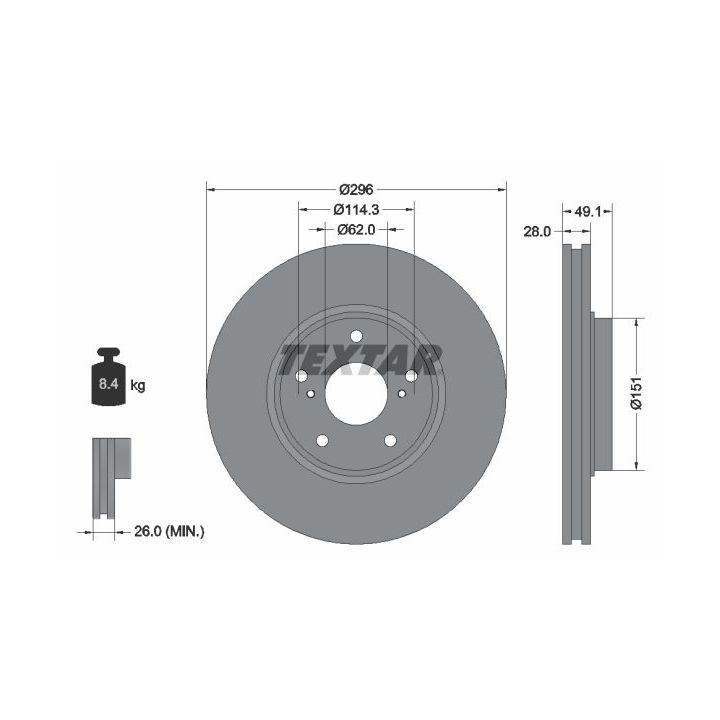 Stabdžių diskas TEXTAR 92185403