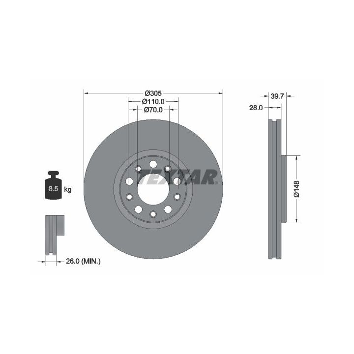 Stabdžių diskas TEXTAR 92293903
