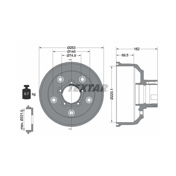 Stabdžių būgnas TEXTAR 94037200