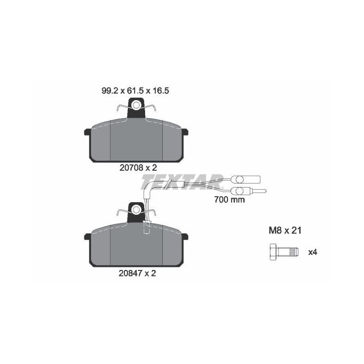 Stabdžių trinkelių rinkinys, diskinis stabdys TEXTAR 2070804