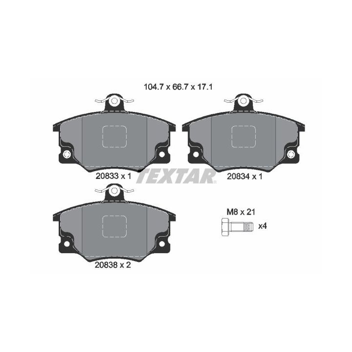 Stabdžių trinkelių rinkinys, diskinis stabdys TEXTAR 2083302