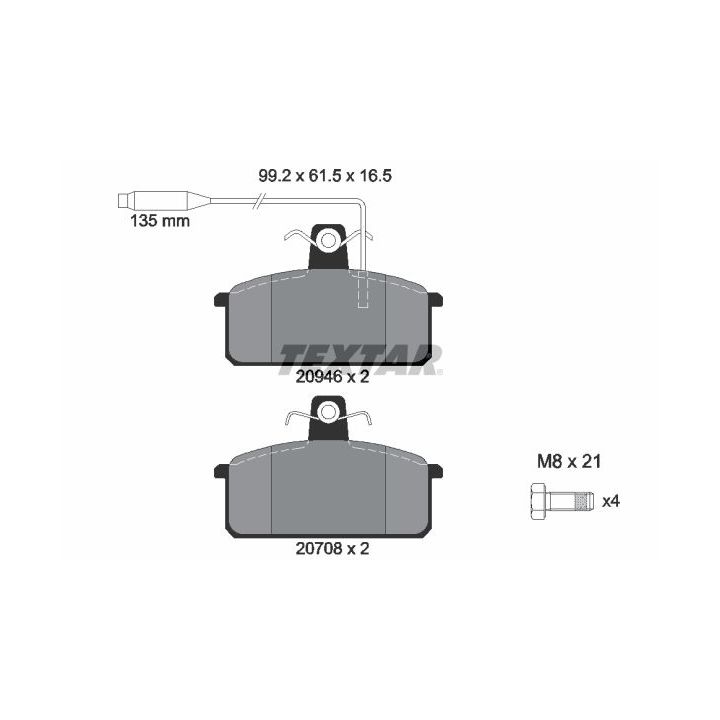 Stabdžių trinkelių rinkinys, diskinis stabdys TEXTAR 2094602