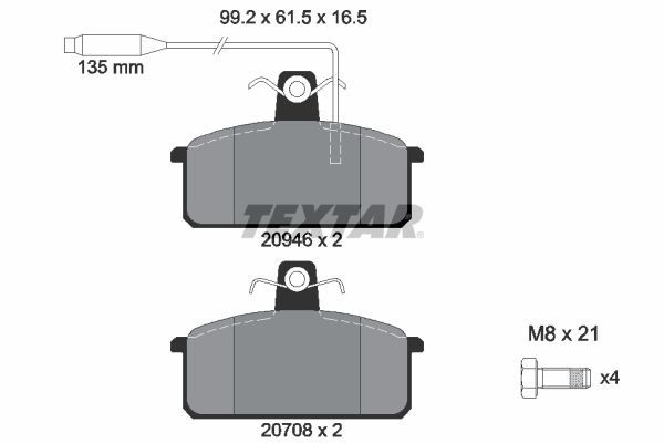 Stabdžių trinkelių rinkinys, diskinis stabdys TEXTAR 2094602