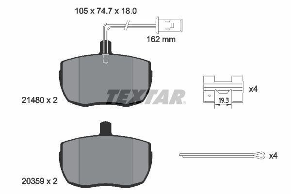 Stabdžių trinkelių rinkinys, diskinis stabdys TEXTAR 2148001