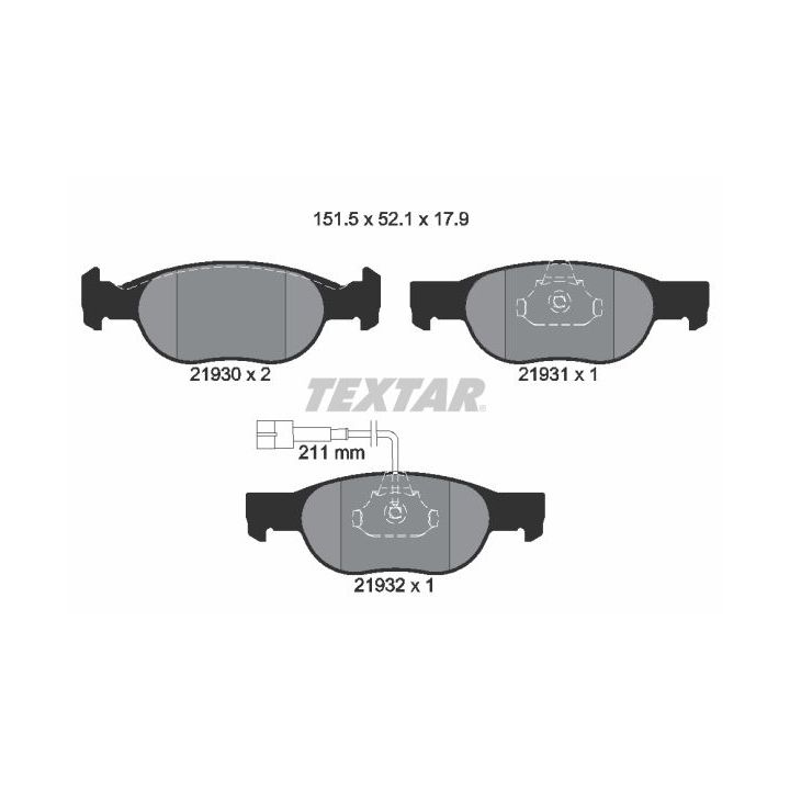 Stabdžių trinkelių rinkinys, diskinis stabdys TEXTAR 2193002