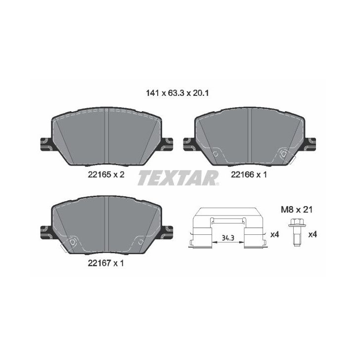 Stabdžių trinkelių rinkinys, diskinis stabdys TEXTAR 2216503