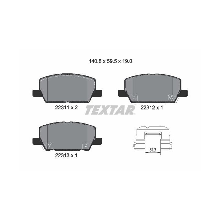 Stabdžių trinkelių rinkinys, diskinis stabdys TEXTAR 2231102