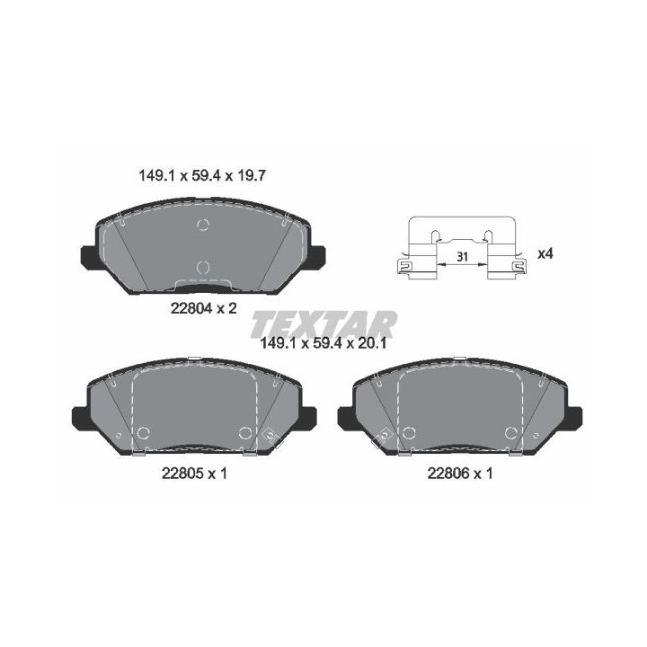Stabdžių trinkelių rinkinys, diskinis stabdys TEXTAR 2280401