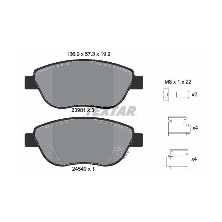 Stabdžių trinkelių rinkinys, diskinis stabdys TEXTAR 2398101