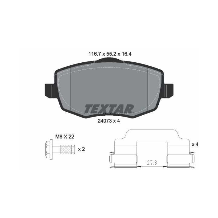 Stabdžių trinkelių rinkinys, diskinis stabdys TEXTAR 2407301