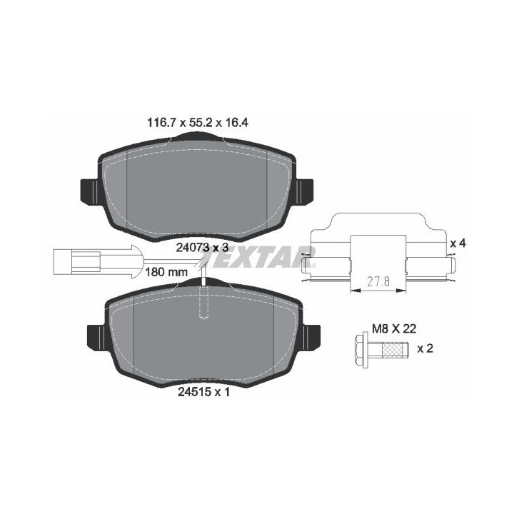 Stabdžių trinkelių rinkinys, diskinis stabdys TEXTAR 2407304