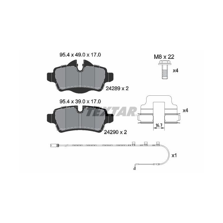 Stabdžių trinkelių rinkinys, diskinis stabdys TEXTAR 2428904