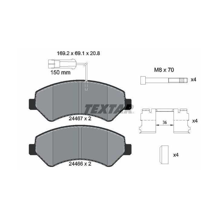 Stabdžių trinkelių rinkinys, diskinis stabdys TEXTAR 2446705