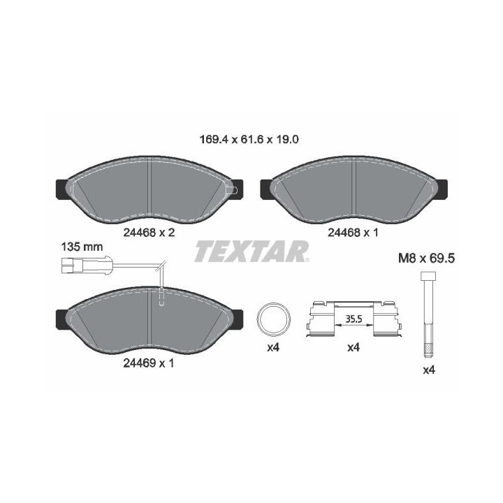 Stabdžių trinkelių rinkinys, diskinis stabdys TEXTAR 2446807