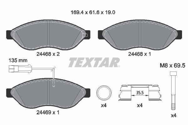 Stabdžių trinkelių rinkinys, diskinis stabdys TEXTAR 2446807