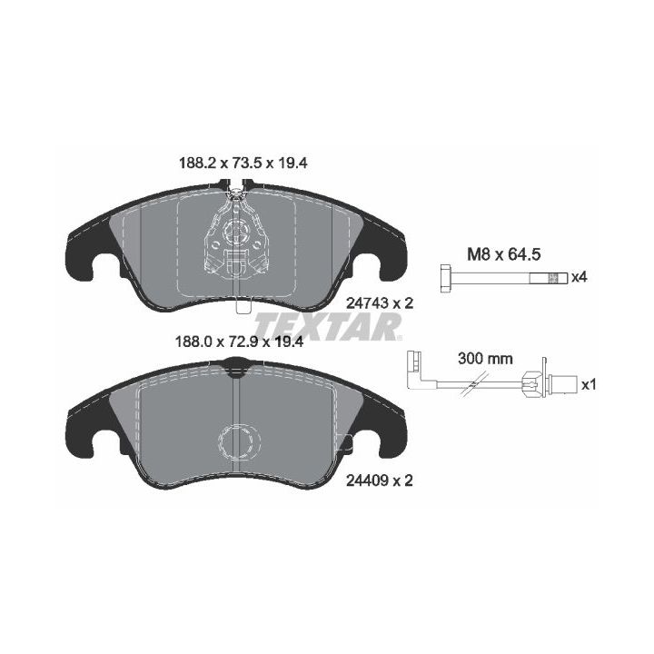 Stabdžių trinkelių rinkinys, diskinis stabdys TEXTAR 2474301