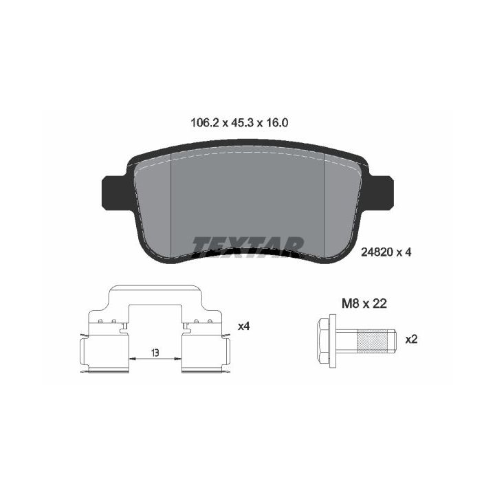 Stabdžių trinkelių rinkinys, diskinis stabdys TEXTAR 2482001