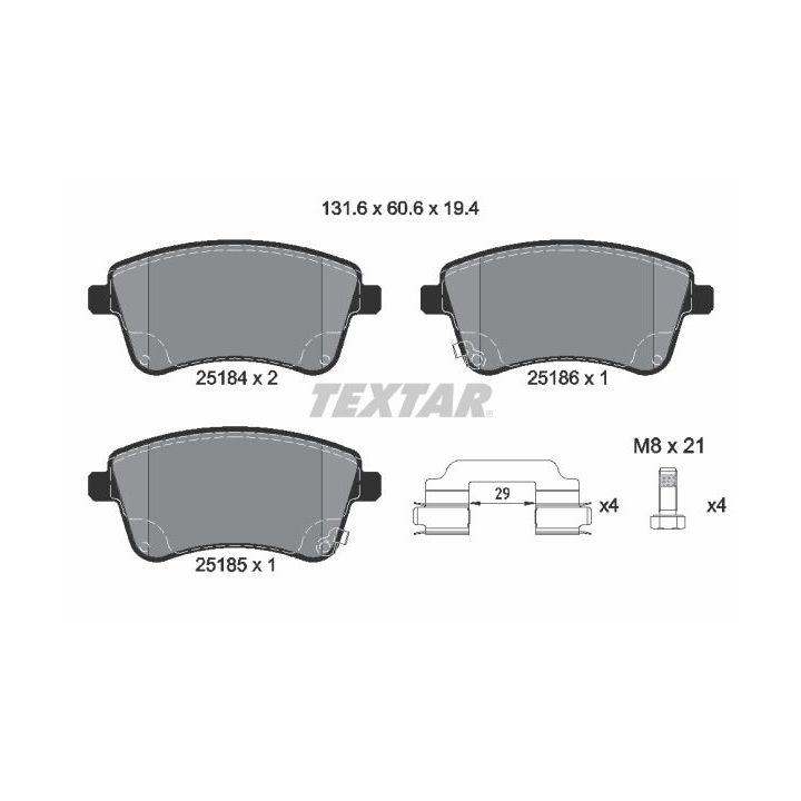 Stabdžių trinkelių rinkinys, diskinis stabdys TEXTAR 2518401