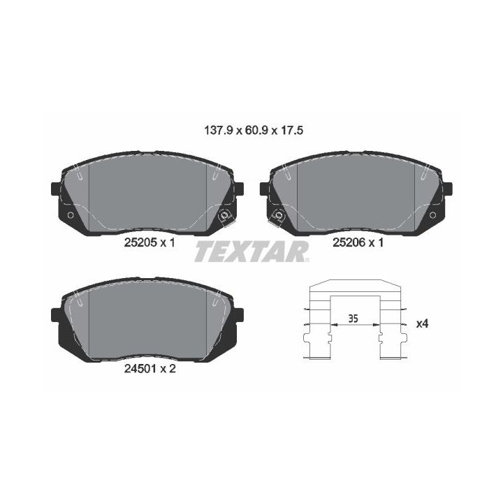 Stabdžių trinkelių rinkinys, diskinis stabdys TEXTAR 2520501