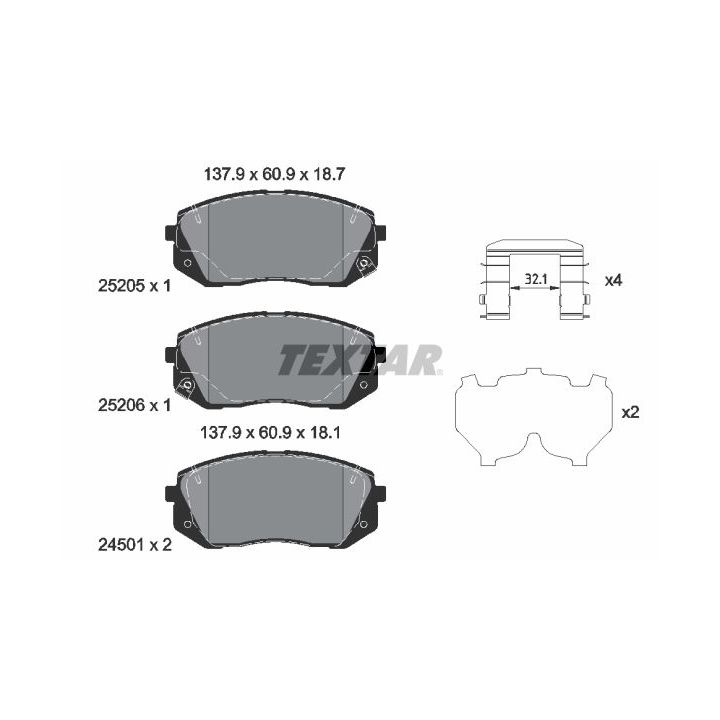 Stabdžių trinkelių rinkinys, diskinis stabdys TEXTAR 2520504
