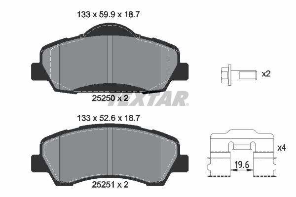 Stabdžių trinkelių rinkinys, diskinis stabdys TEXTAR 2525001