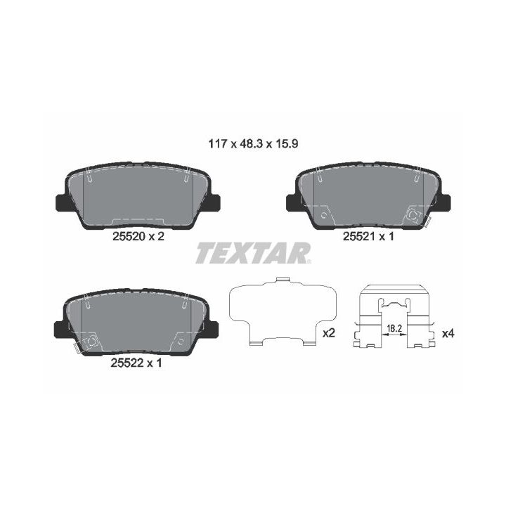 Stabdžių trinkelių rinkinys, diskinis stabdys TEXTAR 2552001