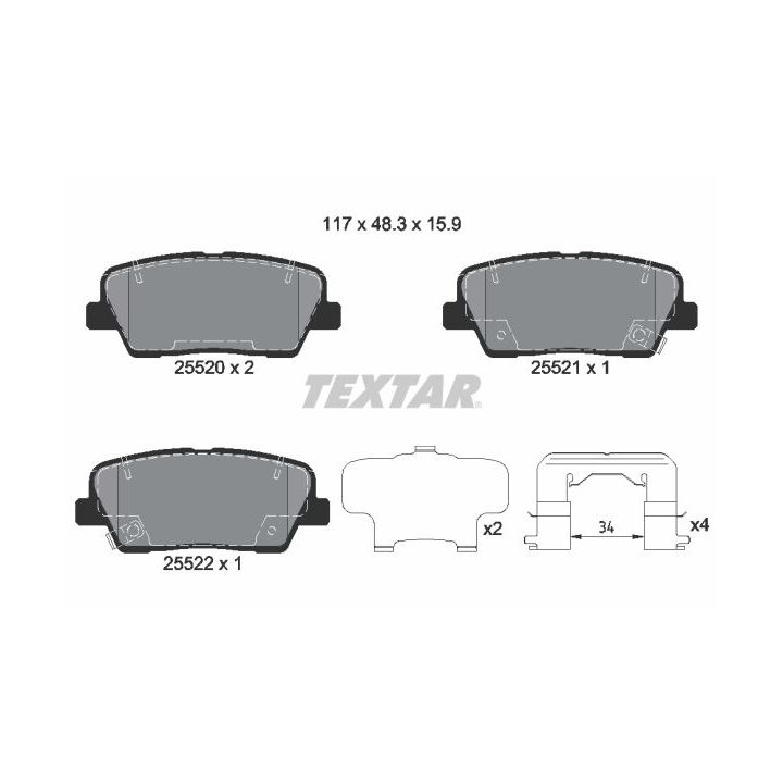 Stabdžių trinkelių rinkinys, diskinis stabdys TEXTAR 2552003