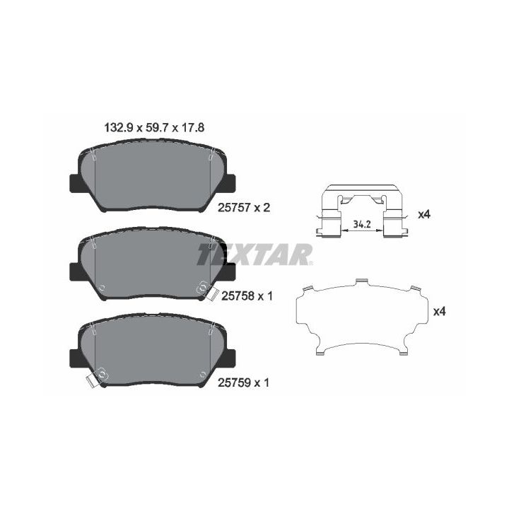 Stabdžių trinkelių rinkinys, diskinis stabdys TEXTAR 2575701