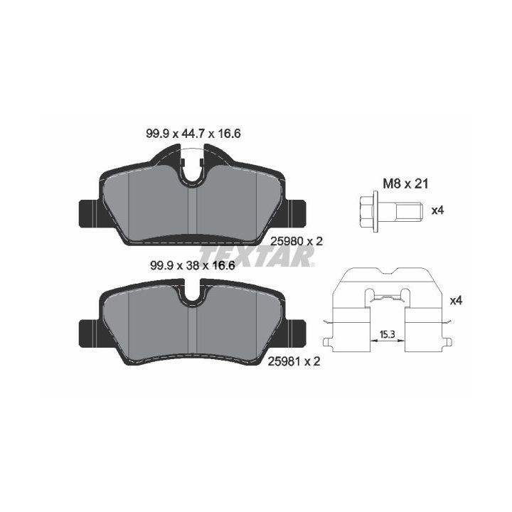 Stabdžių trinkelių rinkinys, diskinis stabdys TEXTAR 2598001