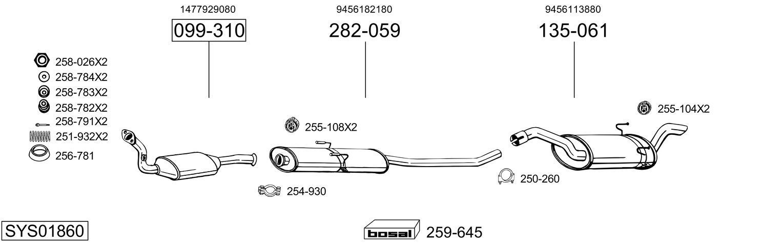 Išmetimo sistema BOSAL SYS01860