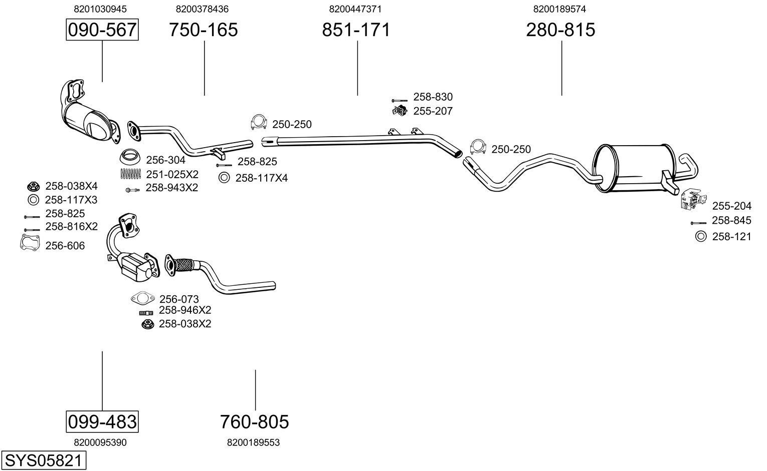 Išmetimo sistema BOSAL SYS05821