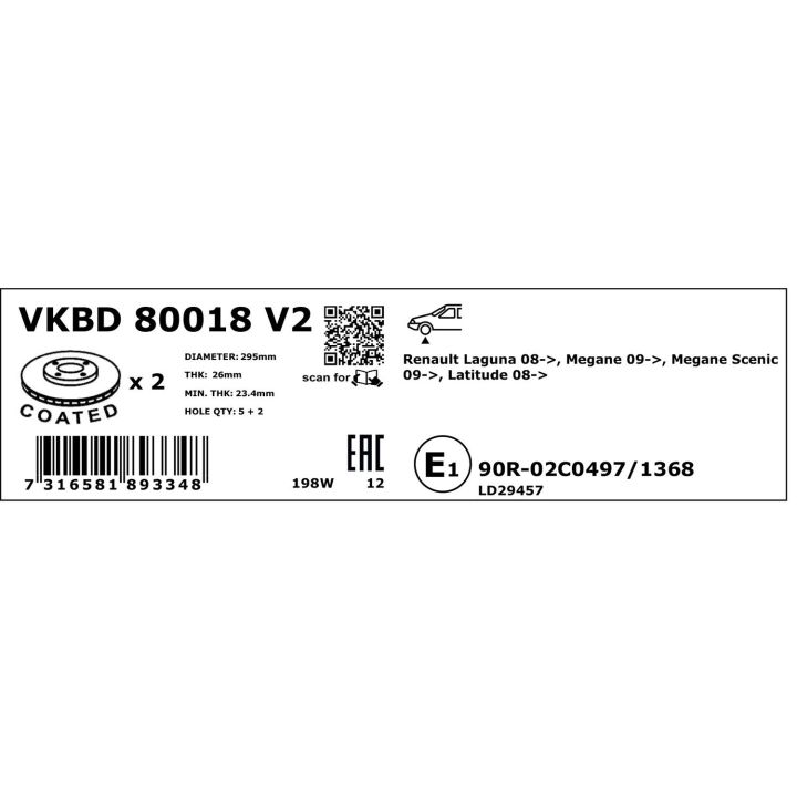 Stabdžių diskas SKF VKBD 80018 V2