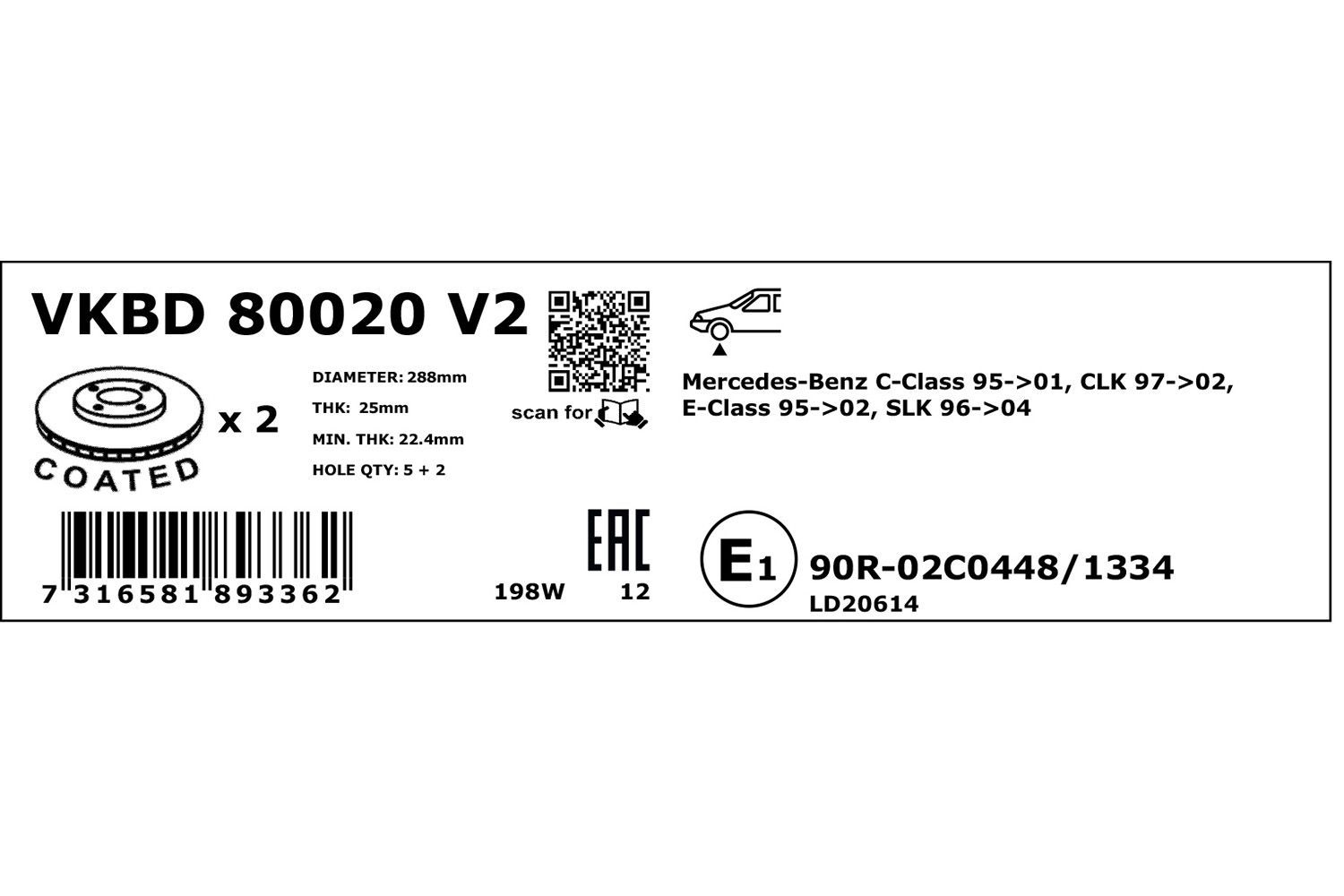 Stabdžių diskas SKF VKBD 80020 V2