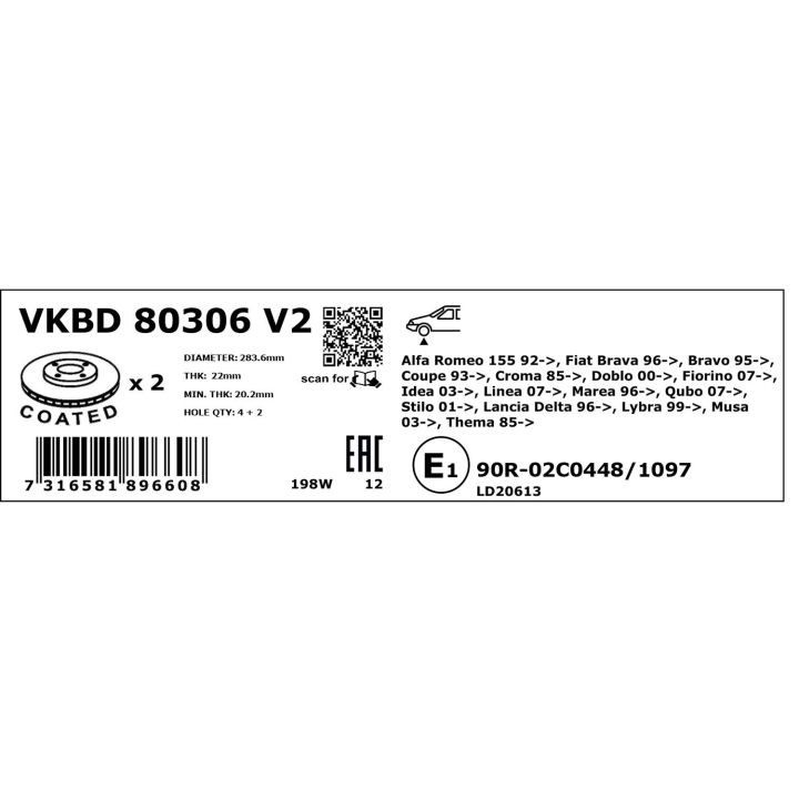 Stabdžių diskas SKF VKBD 80306 V2