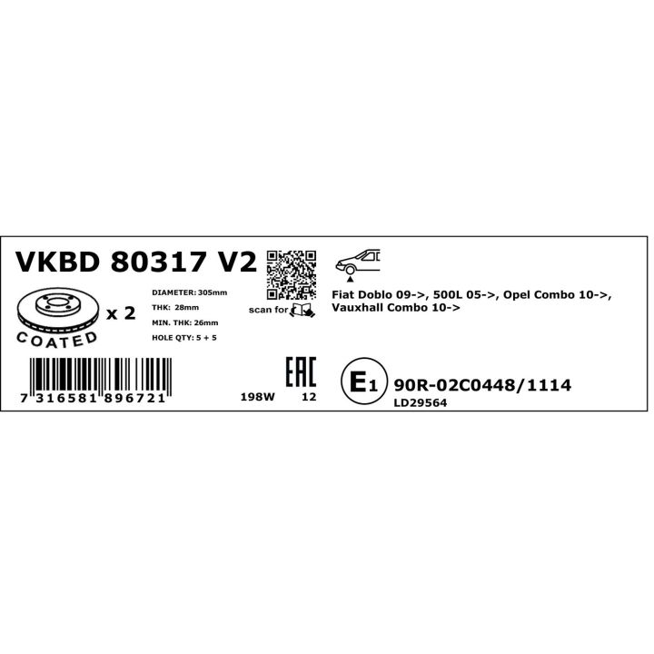 Stabdžių diskas SKF VKBD 80317 V2