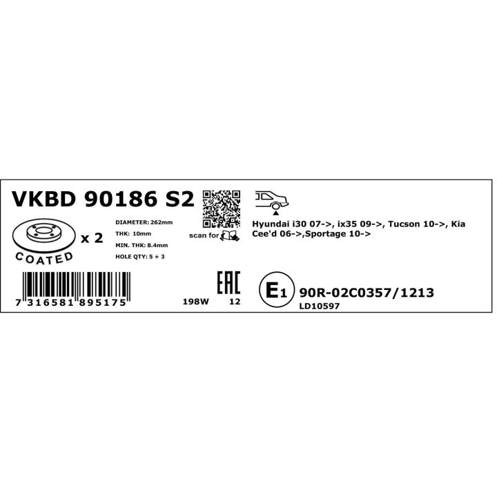 Stabdžių diskas SKF VKBD 90186 S2