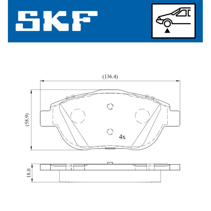 Stabdžių trinkelių rinkinys, diskinis stabdys SKF VKBP 80098