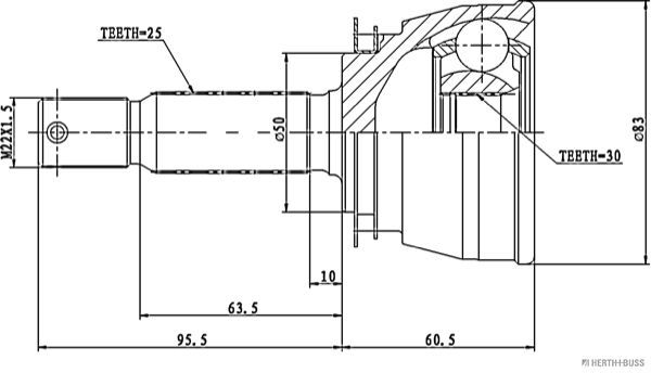 Jungčių komplektas, kardaninis velenas HERTH+BUSS JAKOPARTS J2820504