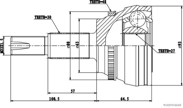 Jungčių komplektas, kardaninis velenas HERTH+BUSS JAKOPARTS J2822144