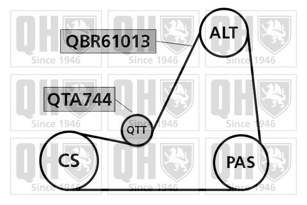 V formos rumbuotas diržas, komplektas QUINTON HAZELL QDK12